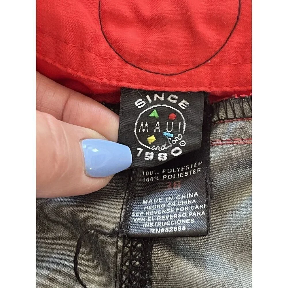Maui And Sons Men's Sz 38 Black Red White Board Shorts Boardshorts Geo Print